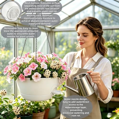 2 Pack 10 Inch Self Watering Hanging Planters for Indoor Plants (2 Count)
