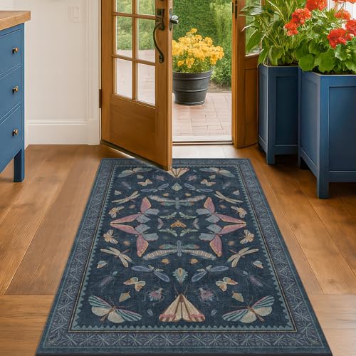 Blue Vintage Boho Area Rug 3x6 (18 Sq Ft)