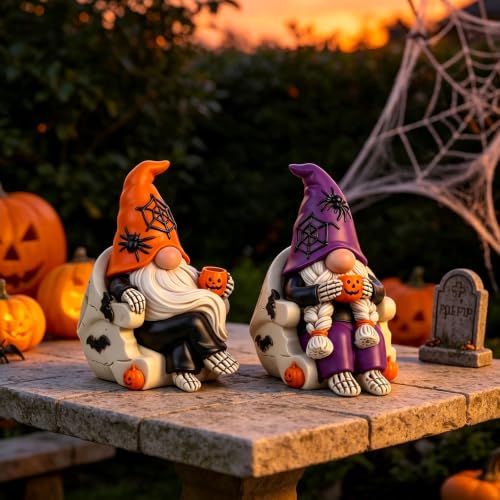 Halloween Gnome Decorations 2 PCS Skull Tabletop Collectible Figurines (2 Count)