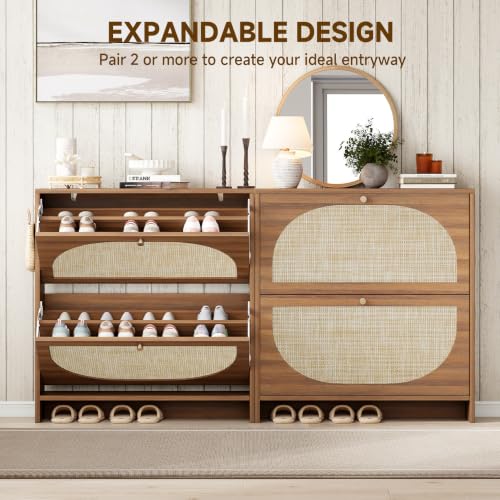 Rattan Arched Accent Shoe Storage Cabinet