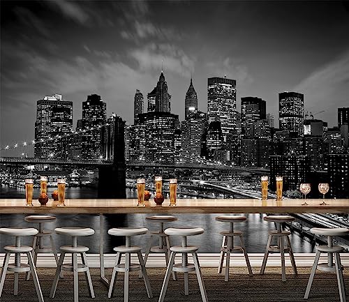 Black New York City Wallpaper Brooklyn Bridge Wall Mural for Bedroom (99.2 Sq Ft)