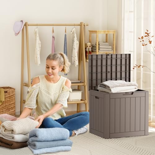 35 Gallon Deck Boxes Resin Outdoor Storage Box UV Resistant Outside Deck Box with Lockable Lid for Patio Furniture