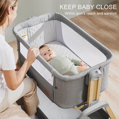 3-in-1 Baby Bassinet, Bedside Sleeper, Rocking Mode, Wheels, Grey