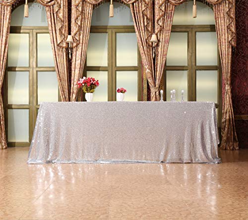 Sequin Tablecloth 90x156 Inch Silver for Disco Wedding Party