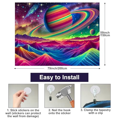 Blacklight Tapestry Saturn Landscape UV Backdrop 78 x 59 Inch