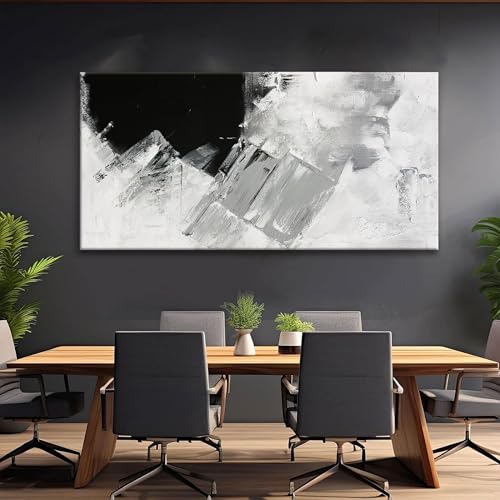Large Black Grey Abstract Canvas Wall Art For Living Room Decor 29x58 Inch