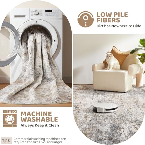 3x5 Entryway Area Rug Washable Neutral Brown Grey Small Carpet (24 Count)