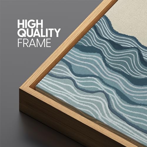 Large Framed Canvas Print Wall Art Calm Seascape Ocean Waves and Setting Sun Illustrations Antique Retro Fine Art Illustrations Decorative Colorful for Bedroom