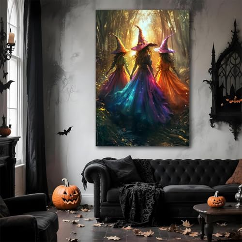 Halloween Room Decor Wall Art Colorful Witch Prints
