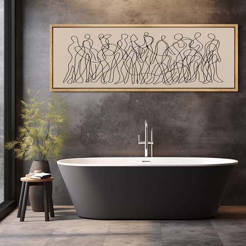 Large Framed Canvas Print Wall Art Modern Line Art People Abstract Illustrations Decorative Colorful Multicolor for Bedroom