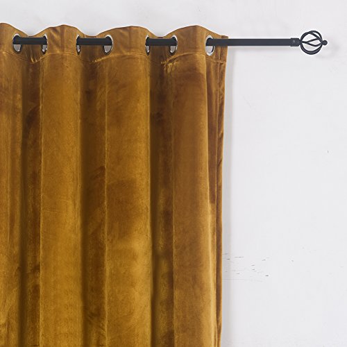 Super Soft Luxury Heavy Velvet Set of 2 Warm Yellow Blackout Energy Efficient Grommet Curtain Panel Drapes Ginger Mustard Curtain Panels