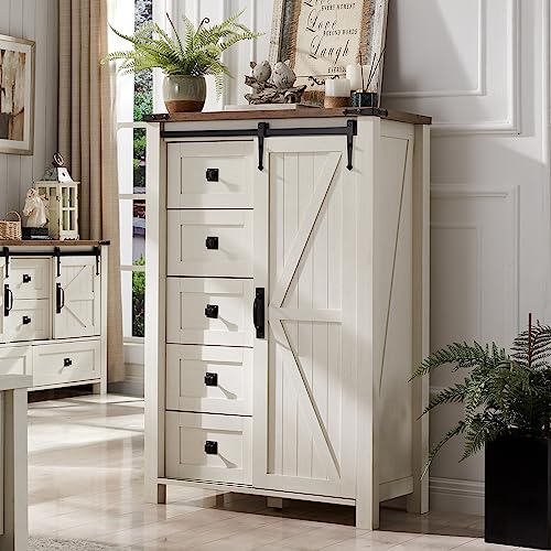5 Drawers Dresser with Sliding Barn Doors