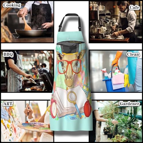 Kitchen Apron for Women Animals Students Giraffe Cooking Aprons for Men for Cooking Restaurant BBQ Painting Crafting Gardening 27”