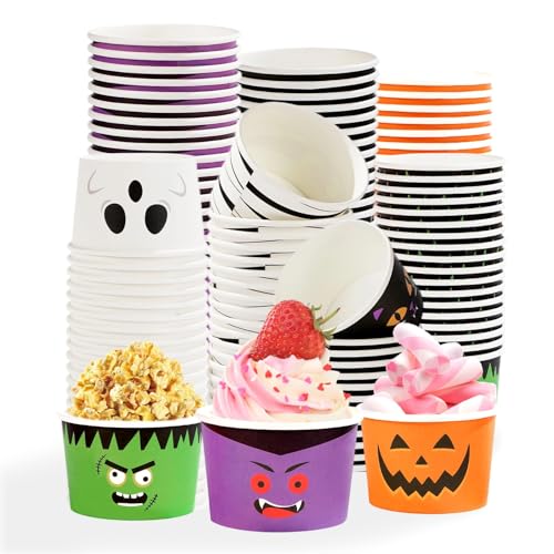 120 Pcs Halloween Ice Cream Cups 12 oz Disposable Ghost Pumpkin Cat Paper Dessert Snack Soup Bowls Halloween Yogurt Cup Containers for Hot or Cold Food Candies Baby Shower Birthday Party Supplies (120 Count)