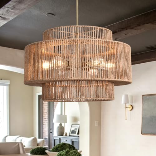 6 Lights Large Rattan Chandelier Boho Light Fixture 3