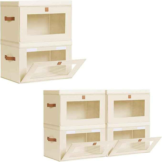 Collapsible Storage Bins Small 4 Pack & Large 2 Pack, Clothes Storage Bins with Handles & Window