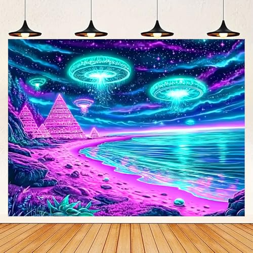 Blacklight Tapestry Alien UFO Room Decor 78 x 59 Inch