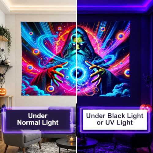 Blacklight Tapestry Cosmic Energy Room Wall Art 78 x 59 Inch