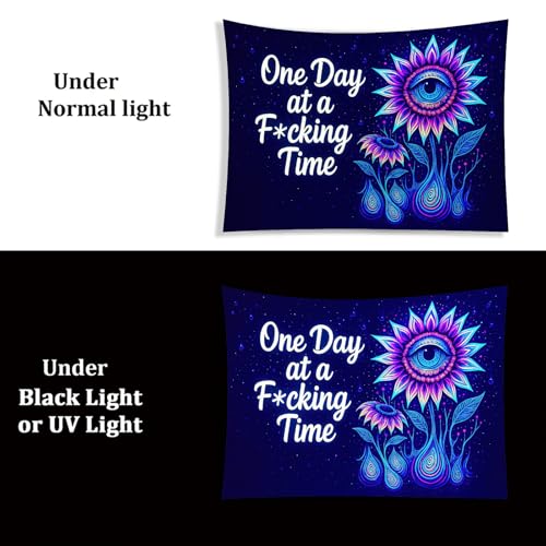Blacklight Trippy Tapestry UV Reactive Psychedelic Eye Flower Wall Hanging with Quote for Bedroom Dorm Living Room Aesthetic Glowing Decor Fluorescent Poster Large 78 x 59 Inch