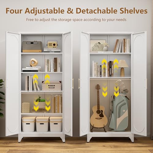 75" Tall Metal Kitchen Pantry Storage Cabinet with Doors and Shelves