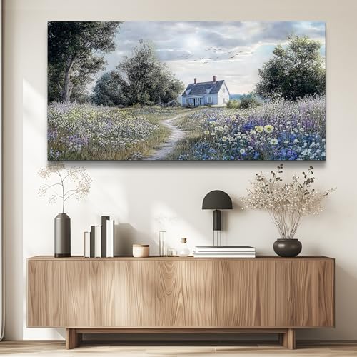 Large Wall Decor Canvas Painting Wall Art For Bedroom Living Room Decoration Retro Pastoral Flower Sea Landscape Painting Art Print Picture Room For Farmhouse Room Home Decor 30x60 In