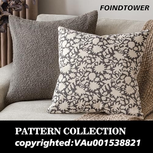 Set of 2 Decorative Neutral Floral Throw Pillow Covers Accent Farmhouse Cushion Covers Boho Vintage Pillowcase for Couch Sofa Bedroom Living Room Home Decor (2 Count)