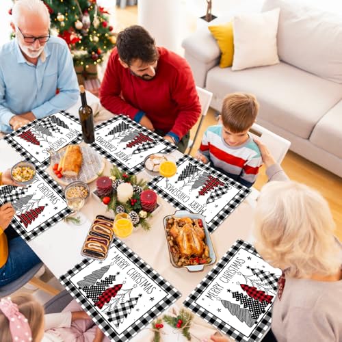 Christmas Placemats Set of 6 Xmas Trees Plastic Table Mat 17×13×0.04in (6 Count)