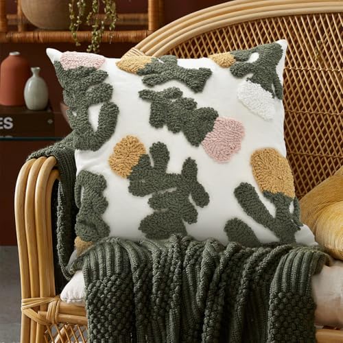Throw Pillow Covers 18x18 Boho Tufted Fall Floral for Couch