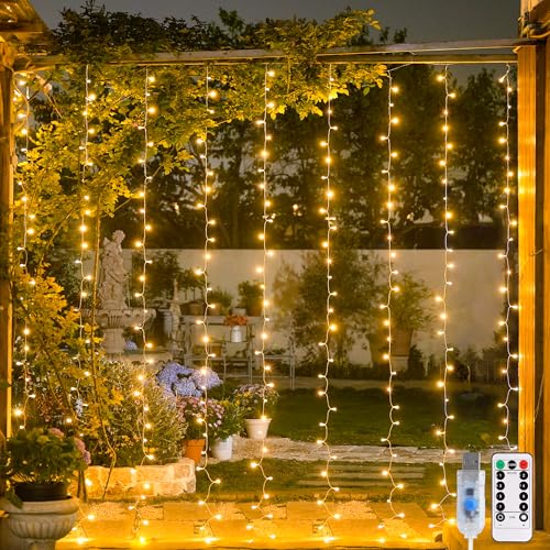 USB Plug in Curtain Lights 200 LED with 8 Modes (6.5 Foot)