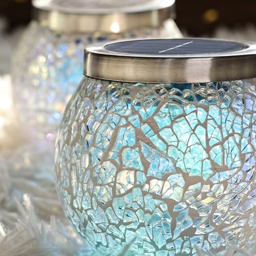 Gift for her him 4 Pack Heavy Solar Mosaic Crackle Glass Lights with Dual Solar Panels (4 Count)