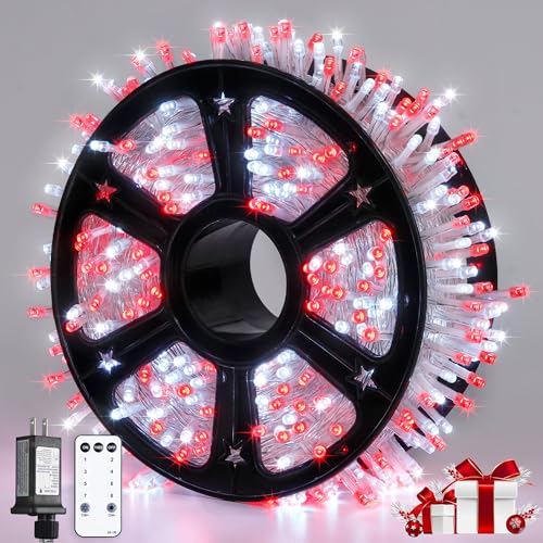 600 LED Red and White Christmas Tree Lights with Remote (168 Foot)