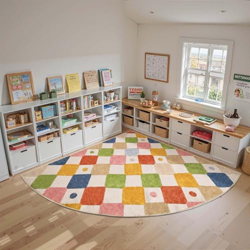 Corner Rug Washable Kids Rug Colorful Classroom Nursery Play Mat (49 Sq Ft)