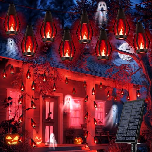 42FT 15 LED Solar Flame Halloween String Lights Outdoor