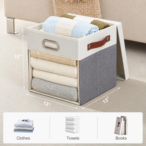 13x13 Inch Ultra Thick Fabric Storage Bins with Lids & Windows (3 Count)