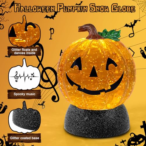 Halloween Snow Globe Lantern Pumpkin Lighted Halloween Snow Globes Battery Operated or USB Powered with 6H Timer Musical Snow Globe Glitter for Spooky Party Home Table Decorations