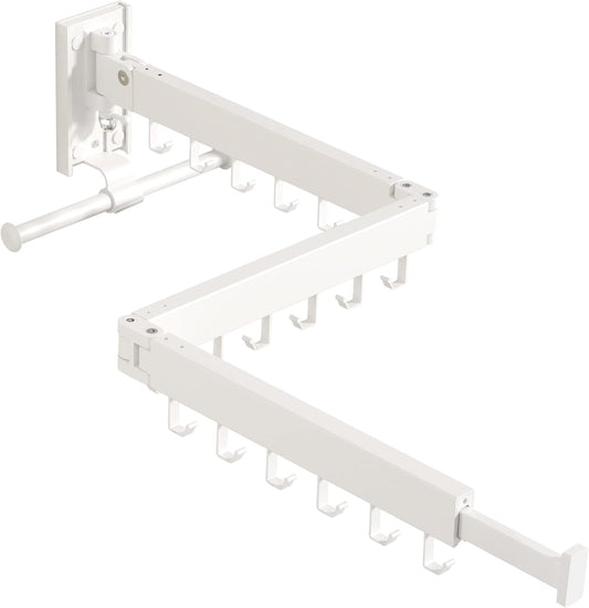 Wall Mounted Clothes Hanger Rack, Clothes Drying Rack,Laundry Drying Rack,Collapsible Clothes Rack Wall Mount, Retractable Drying Rack Clothing,can Fold Upward & Left & Right,White Color - NestledHome