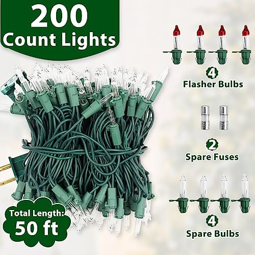 Clear Christmas Lights 50FT 200 Incandescent Bulbs Warm White Mini Lights with Green Wire for Christmas Tree