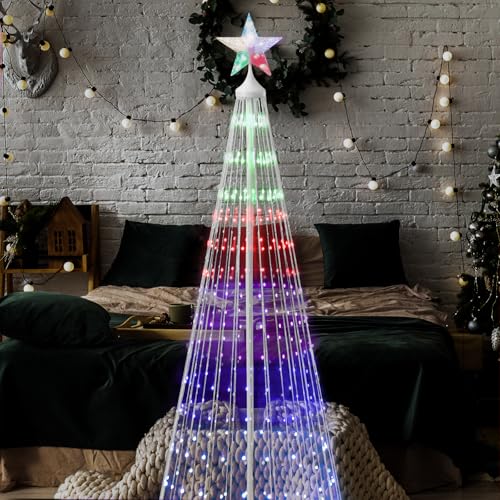 6ft Outdoor Christmas Cone Tree Lights with 370 Smart LED Lights & Star Topper Remote & APP Control Color Changing Timer & Music Sync Weatherproof Artificial Xmas Decoration for Yard