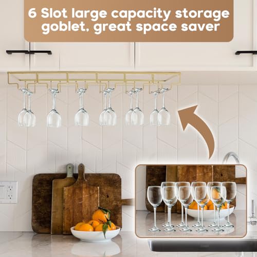 6 Row Wine Glass Rack Under Cabinet Large Capacity