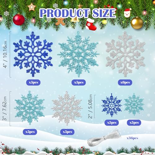 36pcs Blue Silver Christmas Snowflake Ornaments (36 Count)