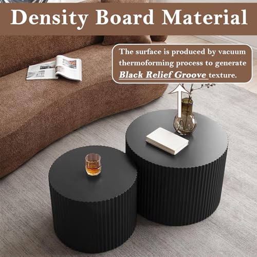 Black Round Fluted Nesting Coffee Table Set of 2 (2 Count)