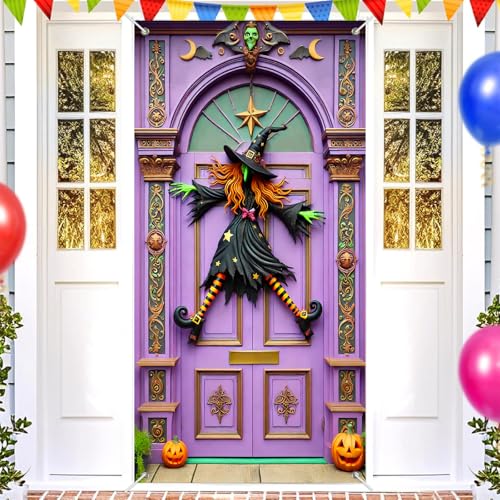 Halloween Witch Pumpkin Door Cover 35x71 Inch Polyester