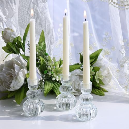 3pcs Clear Taper Candle Holders 4.3" H (3 Count)