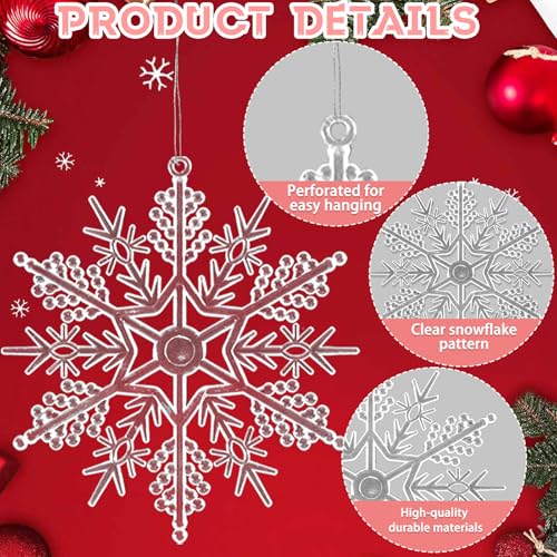 6pcs Large Clear Snowflakes Ornaments 12" Big Plastic Glitter Snowflake for Winter Indoor Outdoor Christmas Tree Window Room Decorations Giant Craft Snowflakes (6 Count)