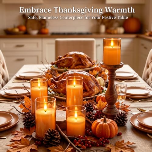 Orange Halloween Glass Flameless LED Pillar Candle with Remote Timer (3 Count)