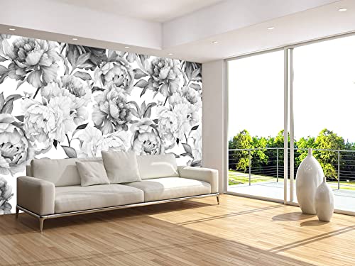 Gray Peonies Wallpaper Watercolor Floral Mural Wallpaper for Nursery