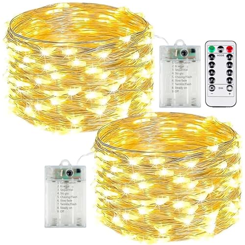 2 Pack Fairy Lights Battery Operated with Remote 16FT 50 LED Twinkle Lights (2 Count)