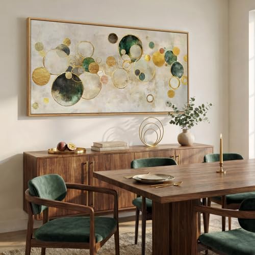 Extra Large Framed Green Gold Abstract Wall Art for Living Room