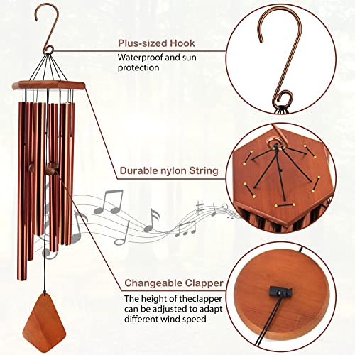 Large Wind Chimes for Outside 36 inch Red Copper Deep Tone Garden Gift Yard