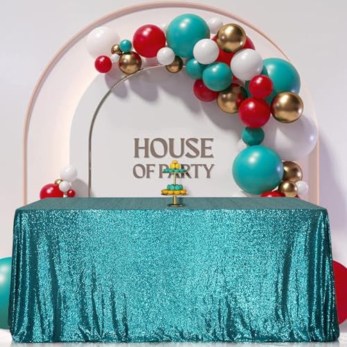 Sequin Tablecloth 50x72 Inch Teal for Wedding Party